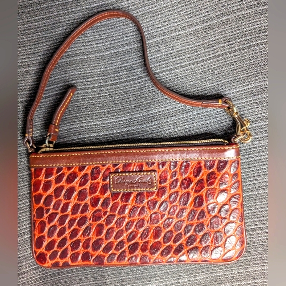 Dooney & Bourke Handbags - Dooney & Bourke Cognac Croc Embossed Wristlet